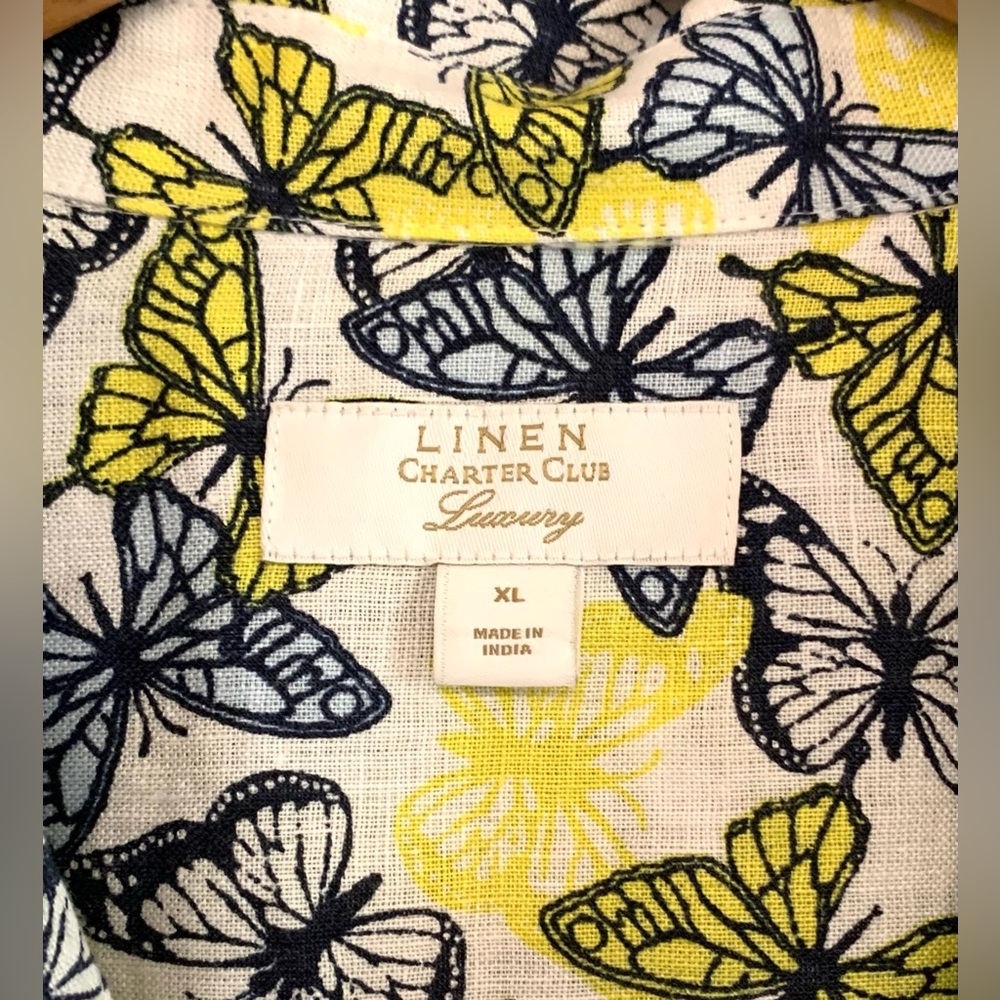 Charter Club Linen Butterfly Tab Sleeve Top Sz XL